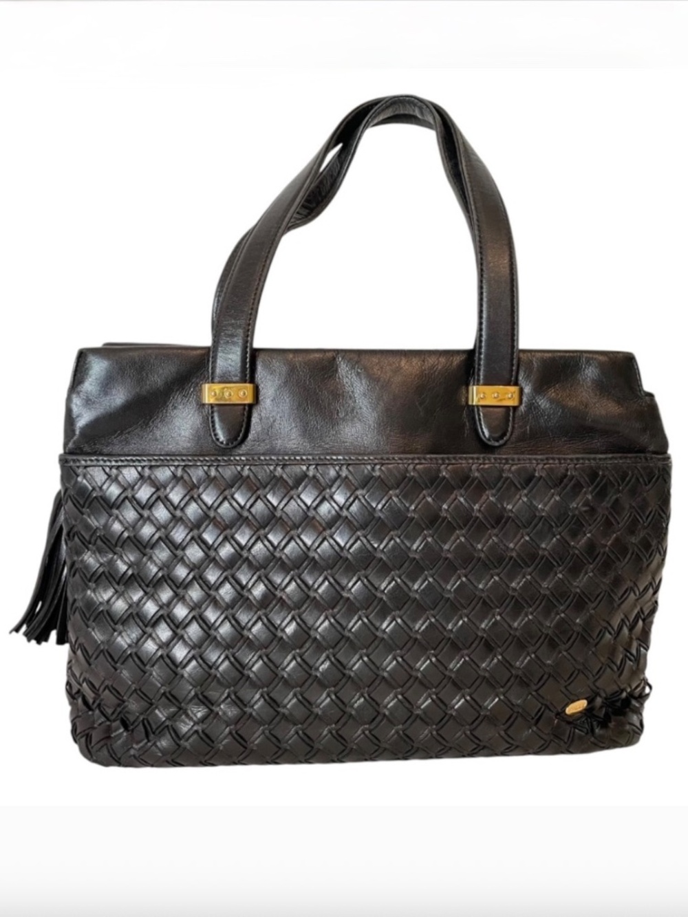 Bally Black Nappa Woven Leather Shoulder Bag